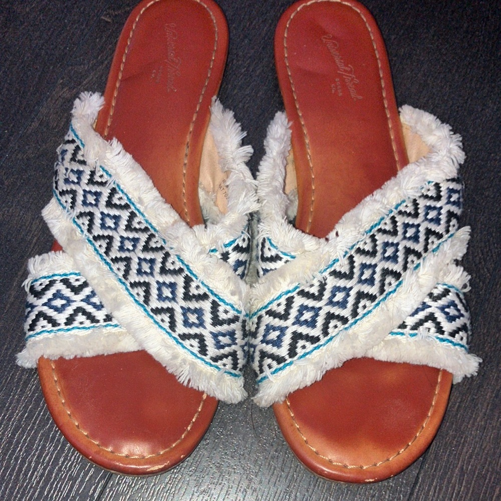 Women's Fringed Sandals in Brown and Blue
